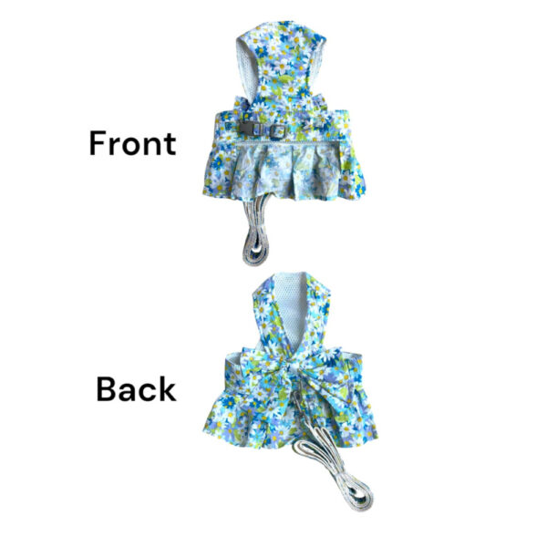 Pet Dress made of small plaid print with bow decoration and leash S size