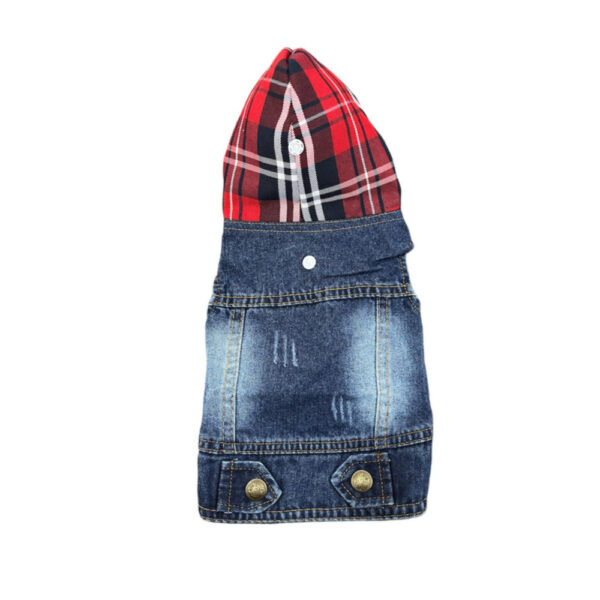 Pet Denim Jacket Crew Neck with Plaid Hood Medium