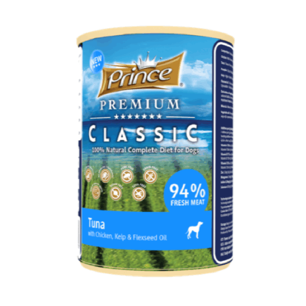 Prince Premium Tuna With Chicken, Kelp & Flaxseed Oil Dog Wet Food 400G