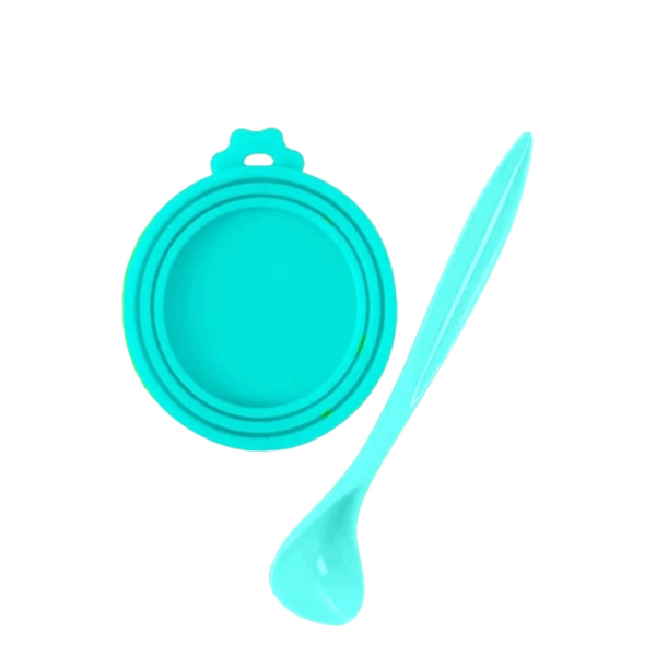 Silicone Lids for Pet Food Cans with spoon tiffany color