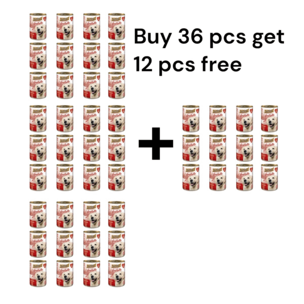 Buy 36 Beef Dog Food Cans, Get 12 Free – 405g Each