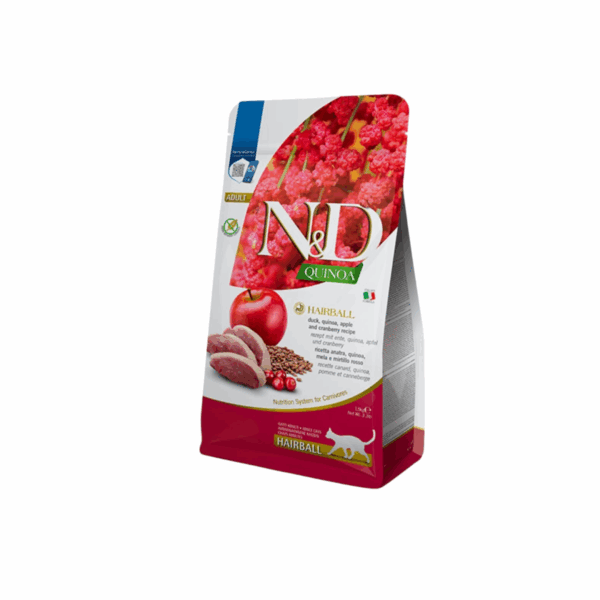 N&D Hairball Control Dry Cat Food 1.5kg – Duck, Quinoa, Apple & Cranberry