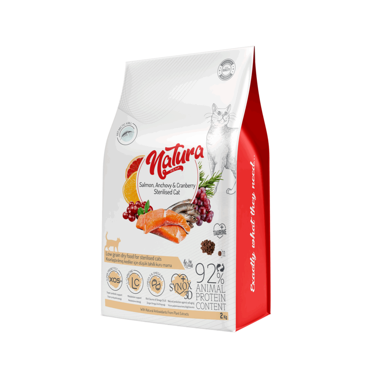 Natura Low Grain Sterilized Cat Food with Salmon, Anchovy & Cranberry 2 Kg