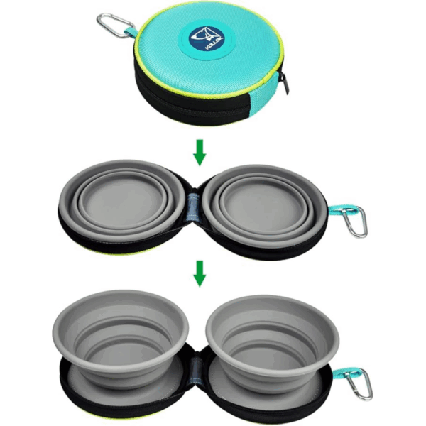 Portable 2 in 1 Pet Bowls with Zipper Carrying Case and Carabiner, Collapsible for Food and Water