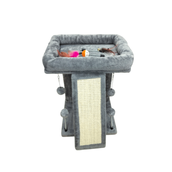 Stylish Small Cat Tree – with Toys & Scratcher , gray color , Height 47cm Length 43cm