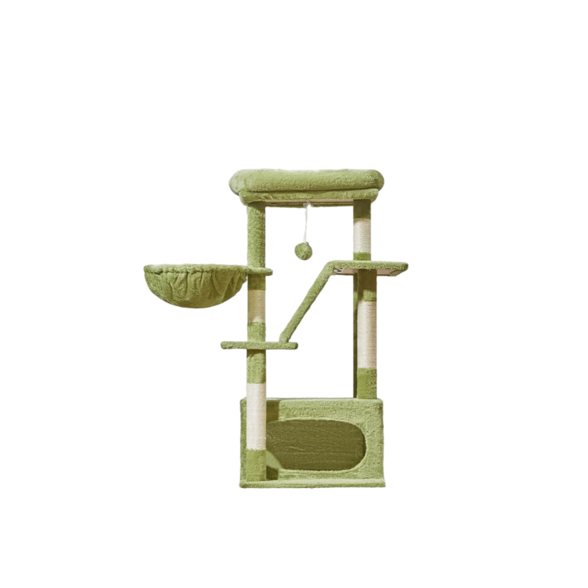 Cat tree with a luxurious perch, hanging basket for relaxation, and natural sisal posts that allow your cat to sharpen its claws freely. Length: 123 cm,54x46x22cm Weight 14.2kg