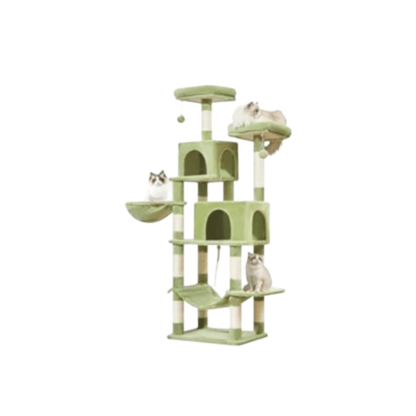 Luxury cat tree, multi-level with an elegant design and attractive green color, perfect for playing, climbing, and sleeping. Large size,57cmx42cmx27cm Weight 16.6kg