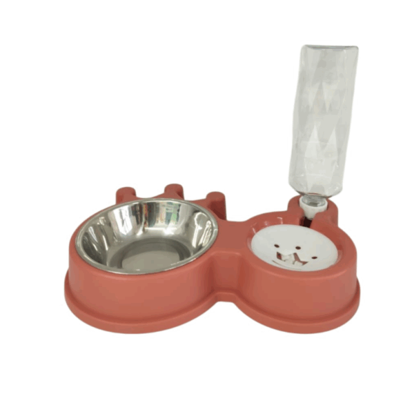 Double Pet Bowl with Water Dispenser – Orange