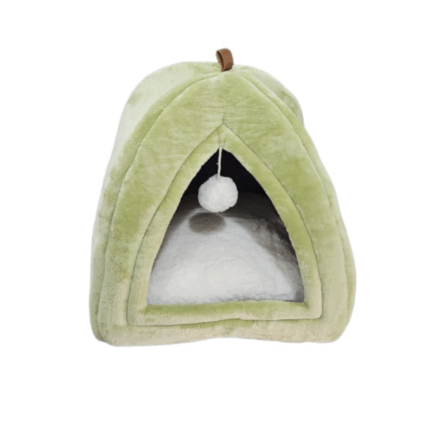 2-in-1 Indoor Cat Bed – Foldable Tent Design with Washable Cushion and Non-Slip Base, Comfort & Style for Your Pet, Green color, Height: 48 cm Length: 40 cm Width: 40 cm