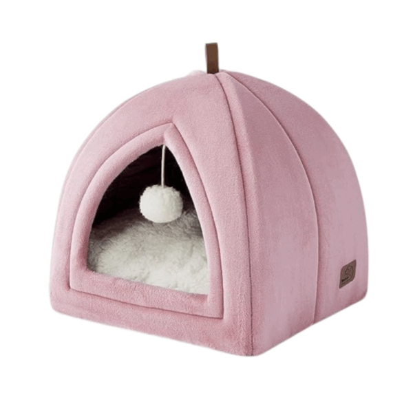 2-in-1 Indoor Cat Bed – Foldable Tent Design with Washable Cushion and Non-Slip Base, Comfort & Style for Your Pet, pink color, Height: 48 cm Length: 40 cm Width: 40 cm
