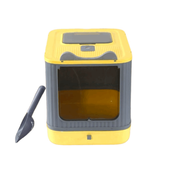 Cat Litter Box, Enclosed Design With Scoop, Yellow & Grey, Length 45 Cm Height 35 Cm Width 24cm