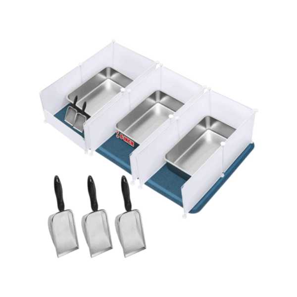 Stainless Steel Cat Litter Box Set of 3 with Scooper – Durable and Easy to Clean