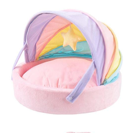Rainbow Cozy Pet Bed – Half-Enclosed Design with Removable Cushion and Non-Slip Bottom for Deep Sleep and Comfort, Width:45cm Length: 45cm