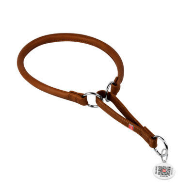 Soft genuine leather dog collar with QR passport Length, 51-60 cm