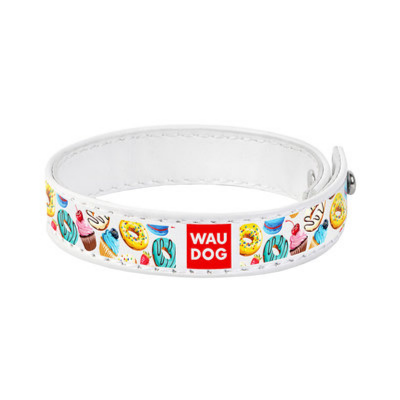 Bracelet WAUDOG Design with pattern "Donuts", genuine leather (width 15 mm, length 18-20 cm) white
