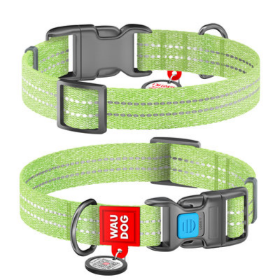 WAUDOG Re-cotton recycled material dog collar with QR passport, reflective, plastic fastex, W 25 mm, L 37-58 cm Light green