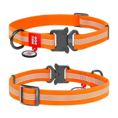 WAUDOG Waterproof dog collar with QR-passport, reflective, metal buckle , W 25 mm, L 34-49 cm orange