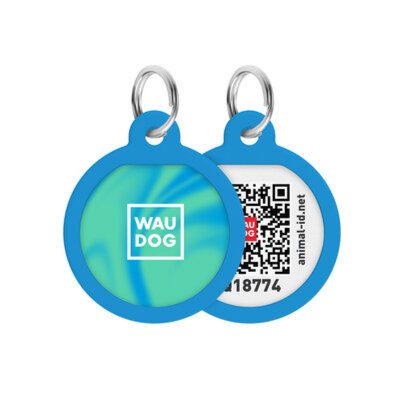 WAUDOG Smart ID metal pet tag with QR passport, «Blue gradient» design, round, D 25 mm