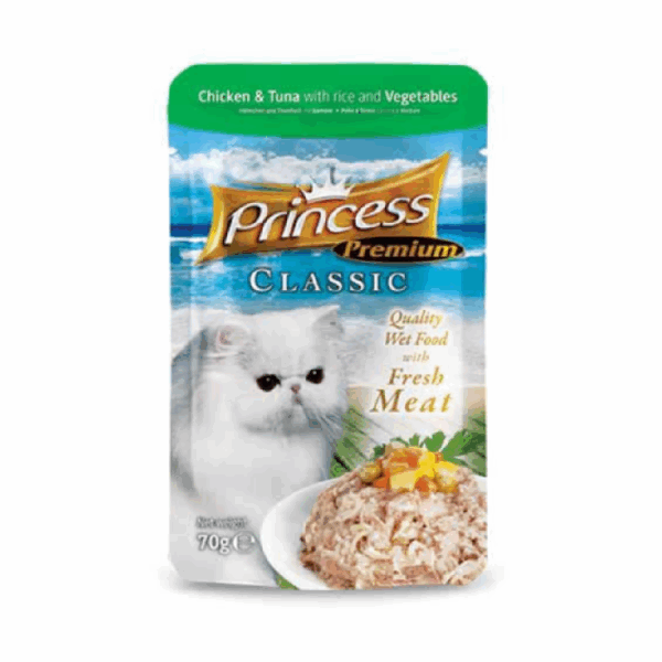 Princess Pouch Chicken & Tuna With Rice & Vegetables Cat Wet Food 70G