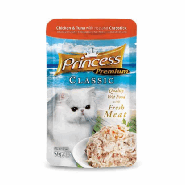 Princess Pouch Chicken & Tuna With Rice & Crabstick Cat Wet Food 70G