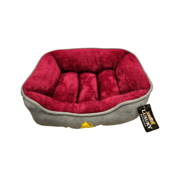 Prince Luxury Bed, Grey & maroon Color, Small Size Length: 48 cm – Width: 35 cm – Height: 17 cm