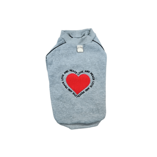 Elegant Gray Pet Sweater with Red Heart – S Size, for a Warm and Charming Look