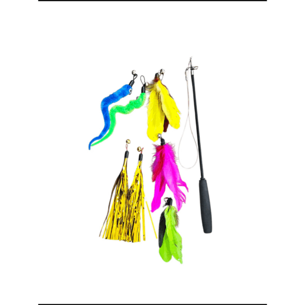 Interactive Cat Wand Toy with 7 Colorful Replaceable Attachments