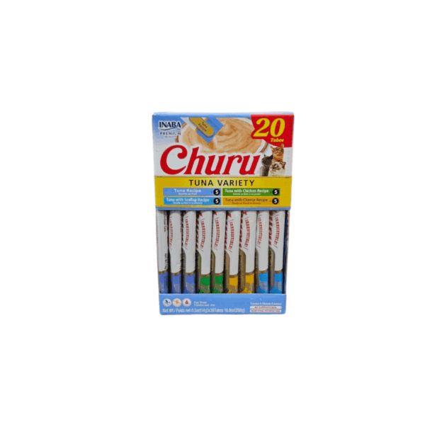 Churu Cat Treats – 20×14g, Tuna, Chicken, Scallop & Cheese Variety
