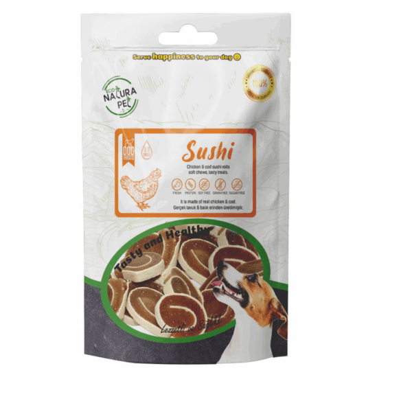 Delicious Treat for Dogs Chicken Sushi Rolls - Grain Free 100g