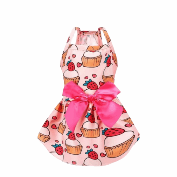 Fashionable dress with elegant bow in small size , pink color and cupcakes print