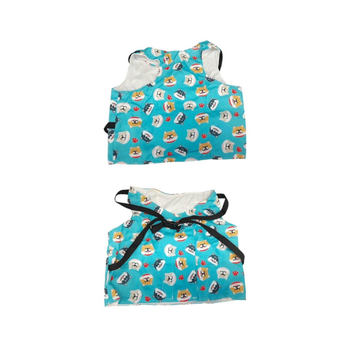 Cooling jacket for pets with reusable ice packs and an adjustable cooling belt, used for walking indoors and outdoors during the summer, medium size, blue color.