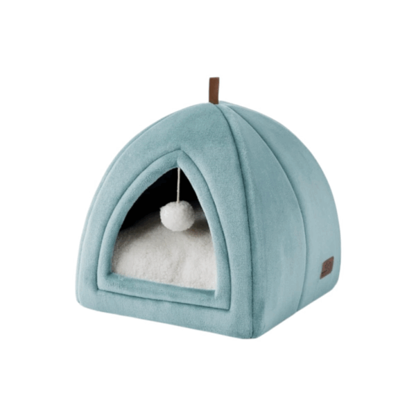 2-in-1 Indoor Cat Bed – Foldable Tent Design with Washable Cushion and Non-Slip Base, Comfort & Style for Your Pet, Turquoise color, Height: 48 cm Length: 40 cm Width: 40 cm