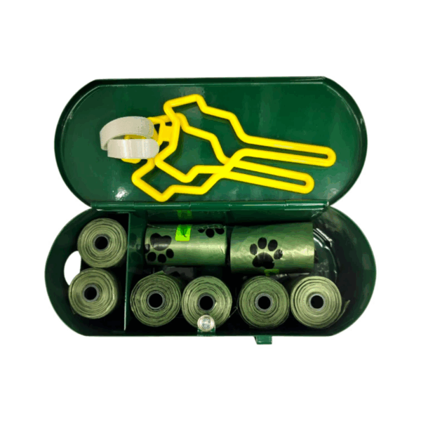 Dog Poop Bag Dispenser Wall Mount with 2Pcs Holders and 8 Rolls of Waste Bag,Metal, Corrosion-resistant,High capacity