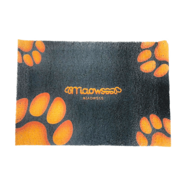 Soft Cat Litter Mat with Cute Paw Print Design orange and black color, Length 58cm Width 41cm