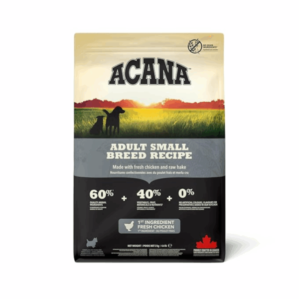 Acana Adult Small Breed Dry Dog Food, Grain Free, made with chicken and raw hake 2 Kg