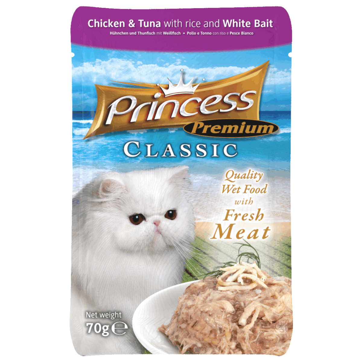 Princess Pouch Chicken & Tuna With Rice And White Bait 70 G