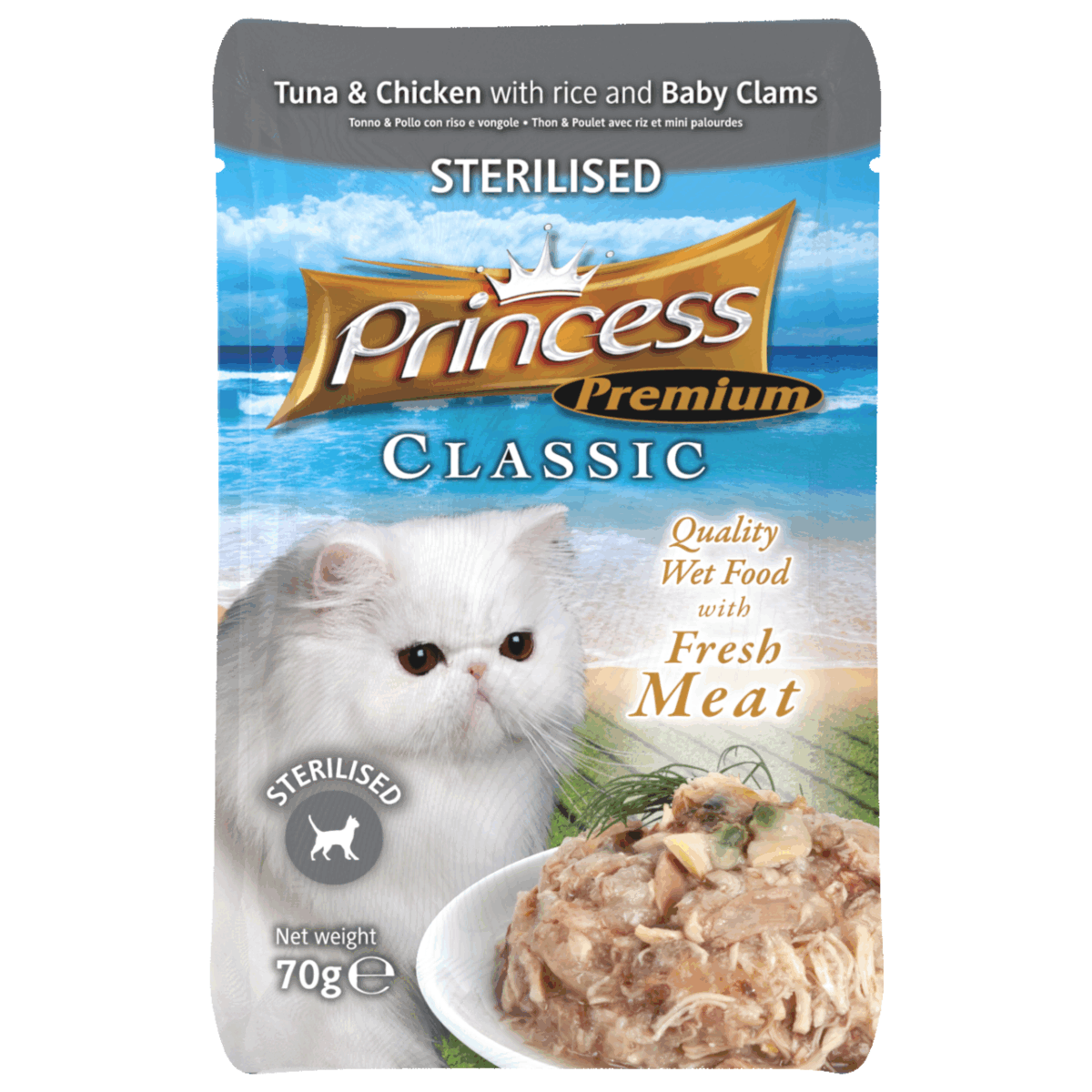 Princess Premium Pouch Chicken & Tuna With Rice And Baby Clam -For Sterelized Cat70G
