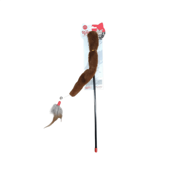 Cat Entertainment Toy – Flexible Wand with Soft Fur and Feathers for Interactive Play