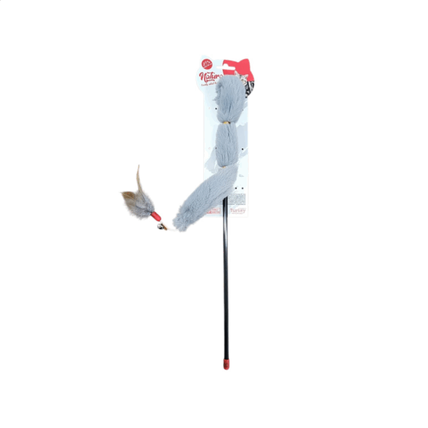 Cat Entertainment Toy – Flexible Wand with Soft Fur and Feathers for Interactive Play