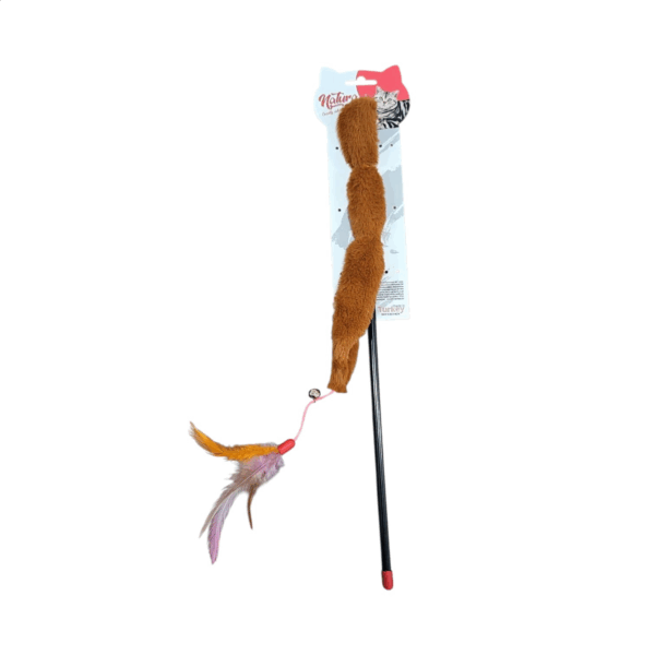 Cat Entertainment Toy – Flexible Wand with Soft Fur and Feathers for Interactive Play