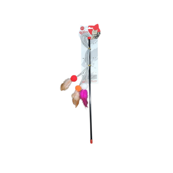 Natura Three Line Feathered Cat Rod Toy-لعبة عصا القطط ناتورا ثلاثية الخطوط والمُزينة بالريش