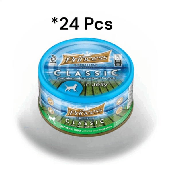 Princess Premium Chicken & Tuna With Rice & Vegetables Cat Wet Food 170G* 24 Pcs برنسيس بريميوم طعام رطب للقطط مع الدجاج والتونة والأرز والخضروات - 170 جرام* 24 قطعه