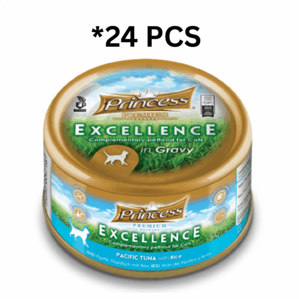 Princess Excellence Pacific Tuna With Rice Cat Wet Food 70G * 24 PCs برنسيس إكسلنس طعام رطب للقطط مع تونة المحيط الهادئ والأرز - 70 جرام *24 قطعة
