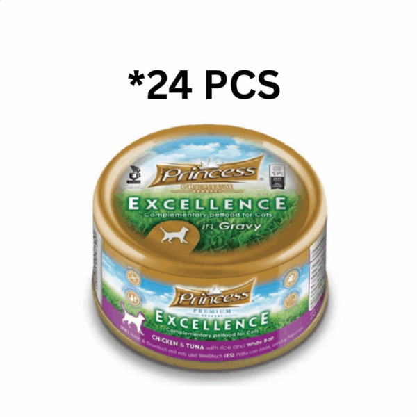 Princess Excellence Chicken & Tuna With Rice & White Bait Cat Wet Food 70G * 24 Pcs برنسيس إكسلنس طعام رطب للقطط مع الدجاج والتونة والأرز والأنشوجة - 70 جرام * 24 قطعة