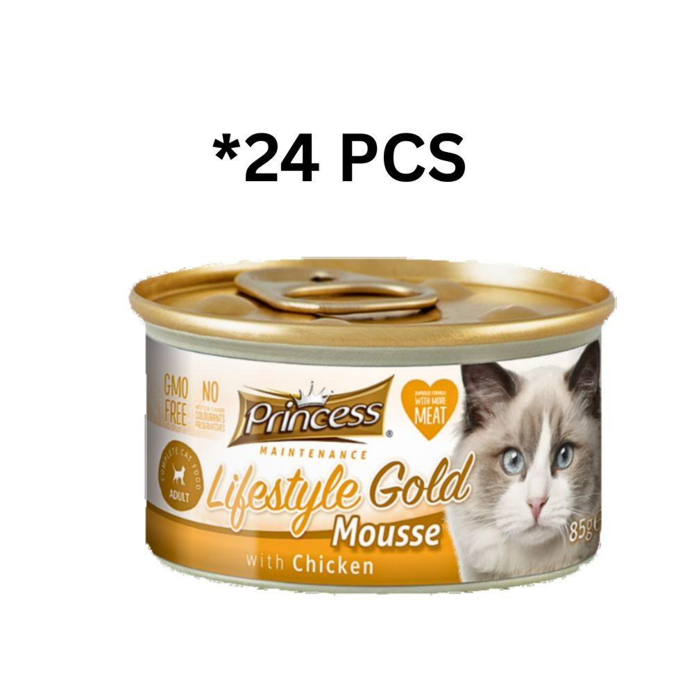 Princess Lifestyle Gold Mousse – Chicken 85 G *24 Pcs - برنسيس لايف ستايل موس للقطط , دجاج 85 جرام *24 قطعة