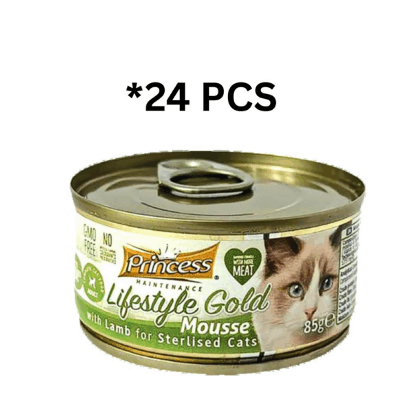 Princess Lifestyle Mousse for Sterilised Cat , With Lamb 85 G *24 PCS - برنسيس لايف موس للقطط المعقمه بلحم ضأن 85 جرام *24 قطعة