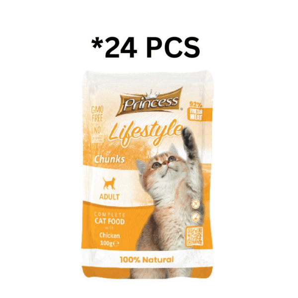 Princess Life Style Chunks With Chicken Cat Wet Food Pouch 100G *24 PCS - برنسيس لايف ستايل طعام رطب للقطط مع قطع الدجاج - 100 جرام *24 قطعة