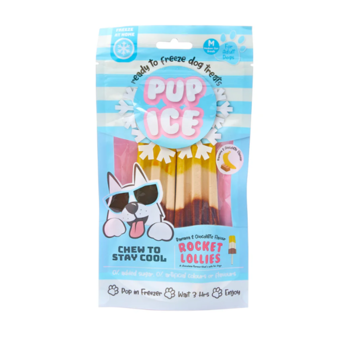 Pup Ice Rocket Lollies, Banana & Chocolate Flavour, 2 Pcs 90g - مصاصات بوب آيس ، بنكهة الموز والشوكولاتة، قطعتان 90 غرام