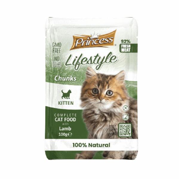 Princess Life Style Chunks with Lamb Cat kitten Wet Food Pouch 100g
