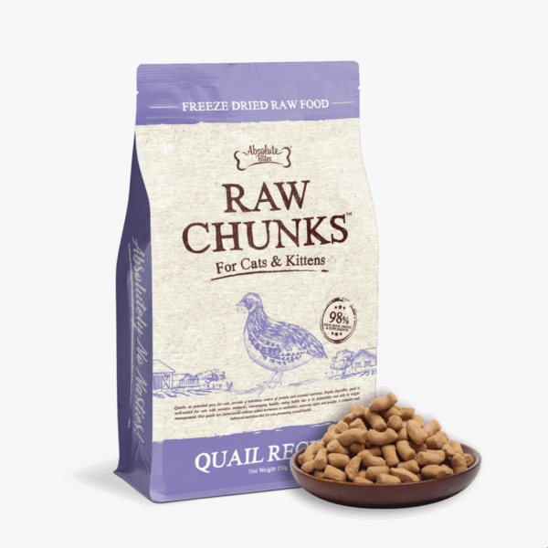 Absolute Bites Raw Chunks Freeze Dried Raw Food for Cats & Kittens - Quail Recipe 150g